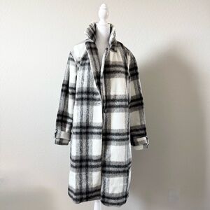 Haute Monde Black White Grey Plaid Long Coat